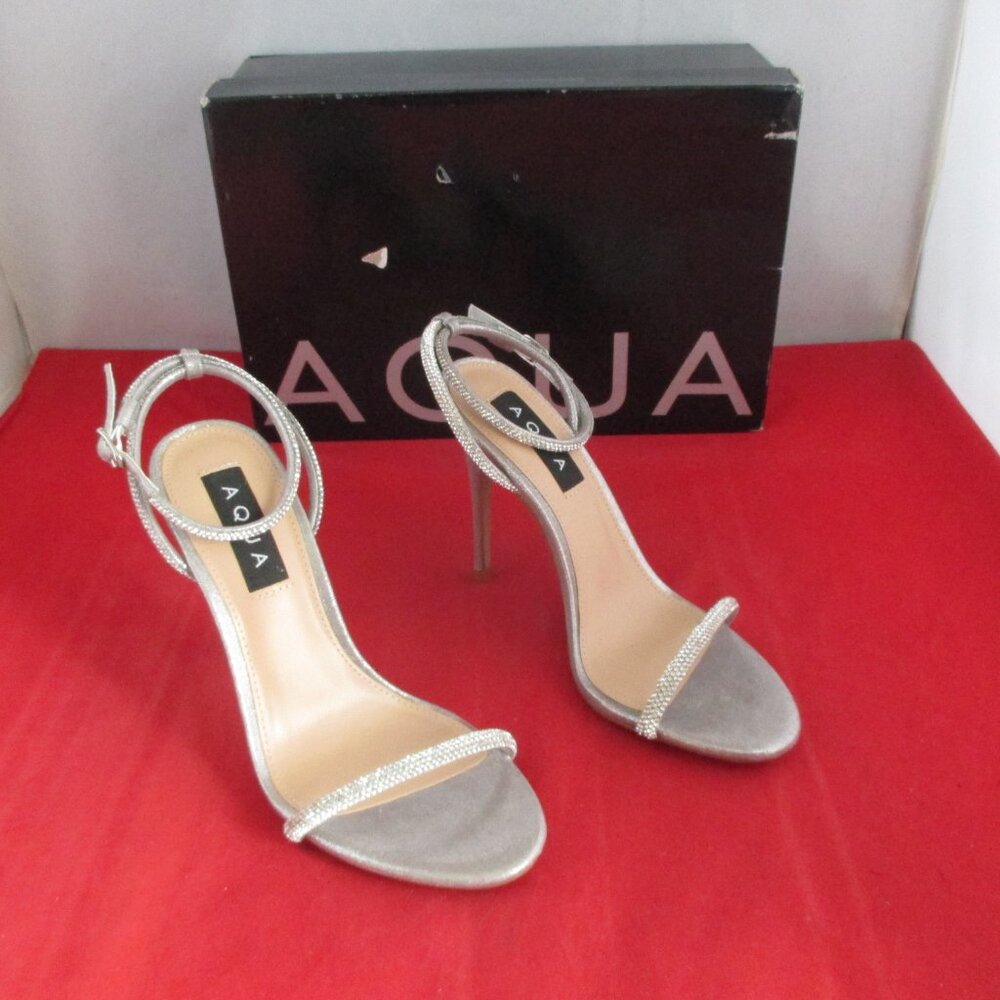 Aqua Berlin Embellished Metallic Heels $128 - US Size 6 1/2 - Silver - 1103 - Picture 5 of 12